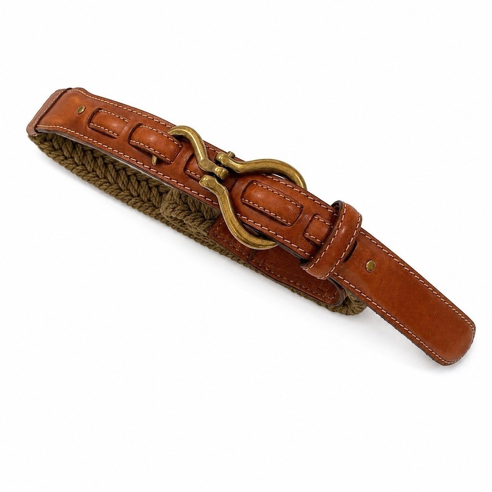 J.L. Powell Belt Braided Mens 40 Leather Brass Preppy Equestrian Western USA 90s